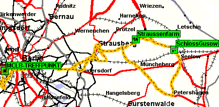 Fahrtroute Straussenfarm Reichenberg und Schloss Gusow